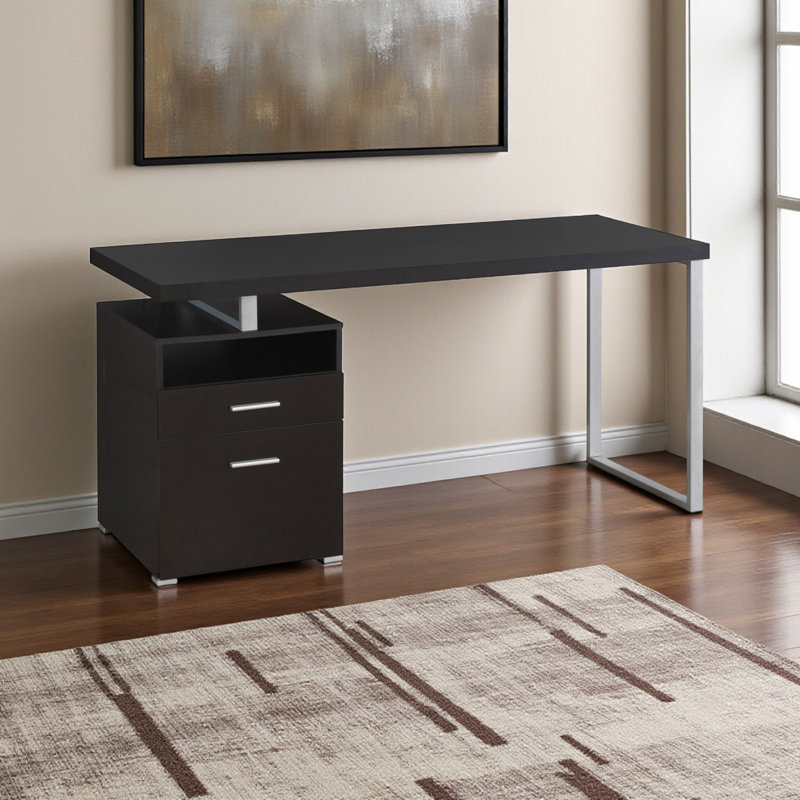 Bureau d'ordinateur en métal Kornegay pour bureau personnel et ordinateur portable ‑ configuration à gauche ou à droite, tiroirs de rangement, L 60 po, pour le travail
