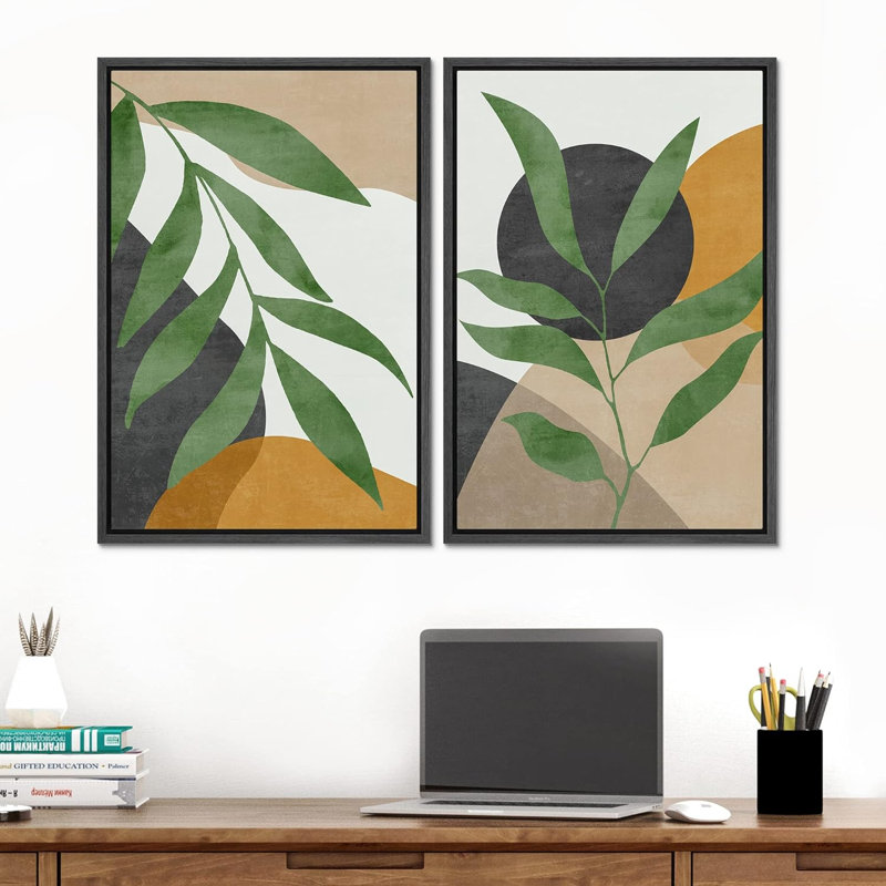 Formes géométriques de style Mid-Century géométriques abstraites, art mural, décoration nordique, 2 pièces, Noir