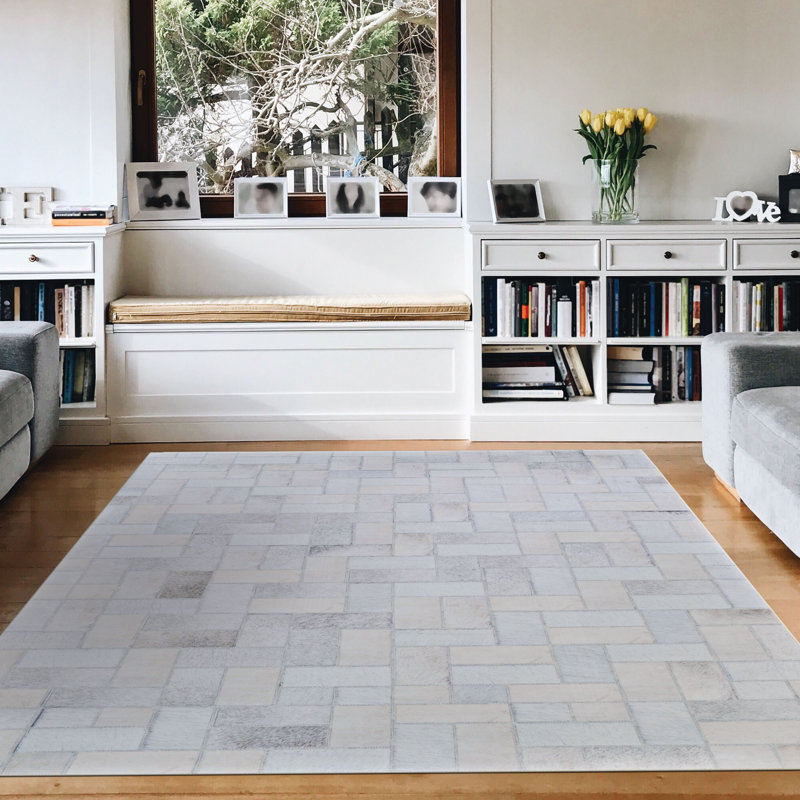 Tapis géométrique en polyester tissé à la main gris / brun, Rectangle 5 pi 3 po x 7 pi 6 po