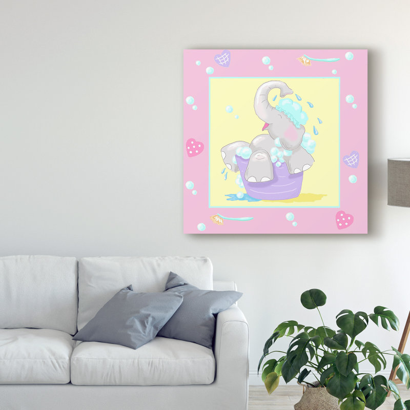 « baby éléphant bain iii », art sur toile, H 14 po x l 14 po x P 2 po