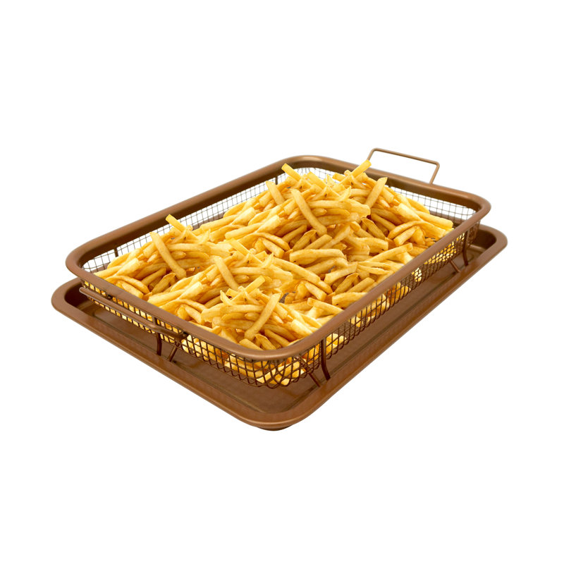 XXL Copper Nonstick Air Fryer Basket and Crisper Tray Set