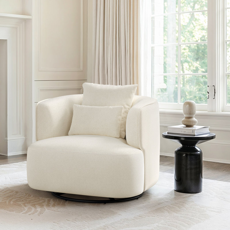 Darna 32.3" Wide Upholstered Swivel Accent Chair, Beige Chenille