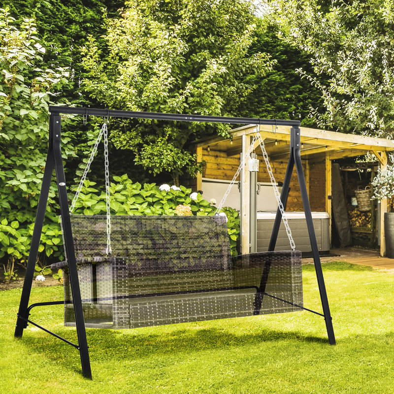 Portique de 528 lb, en métal, noir, pour balancelle de patio en métal, capacité de poids, aire de jeu dans la cour, structure en acier noir, structure modulable