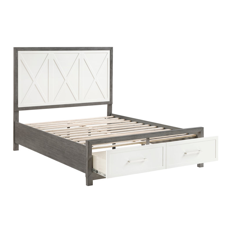 Grand lit avec rangement et plateforme pour chambre grise