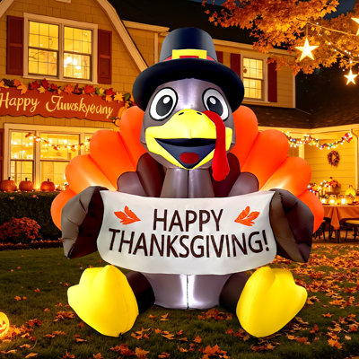 Bannière gonflable de dinde de 6,6 pi avec «Happy Thanksgiving» avec DEL intégrées