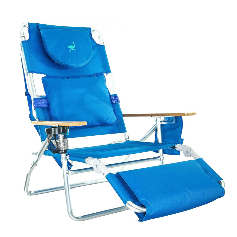 Blue Adjustable Aluminum Outdoor Reclining Beach Chair with Footrest