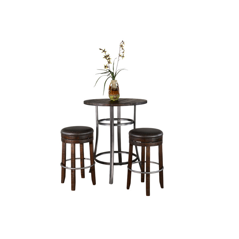 Rustic Industrial Metal Frame Pub Dining Set, 3 Pieces: Table, 2 Chairs