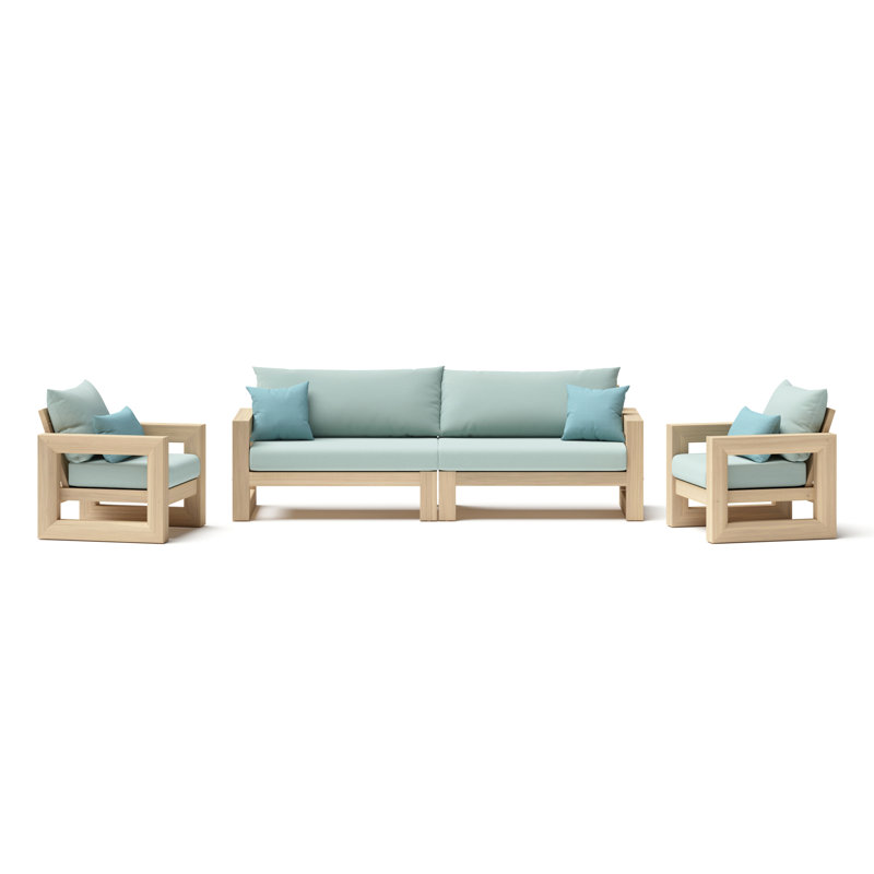 Benson 3 Piece Sunbrella® Outdoor Patio Seating Set  - Spa Blue, Spa Blue