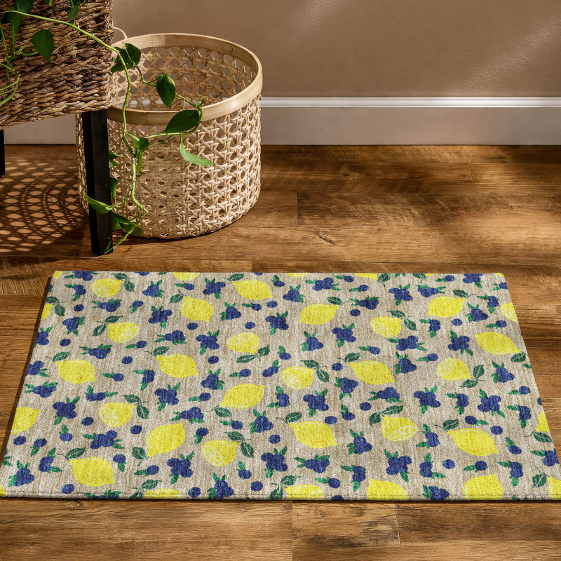 Premium Machine Washable Mayfield  Fruits Rug, 1'8" x 2'6", Putty