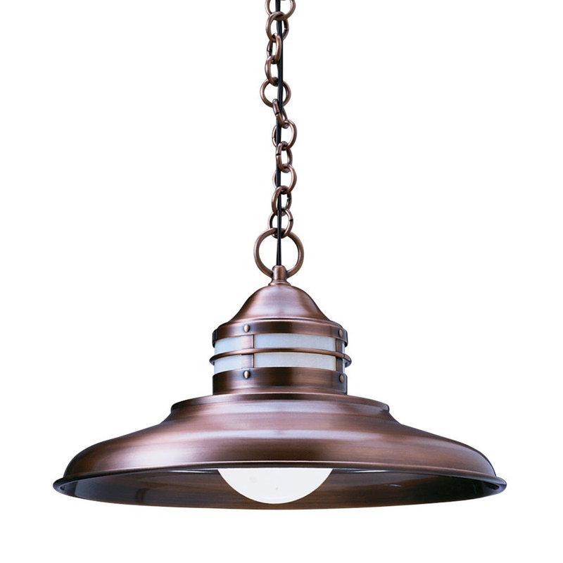 Luminaire suspendu d'extérieur 1 lumière Newport, Blanc cassé, Cuivre antique