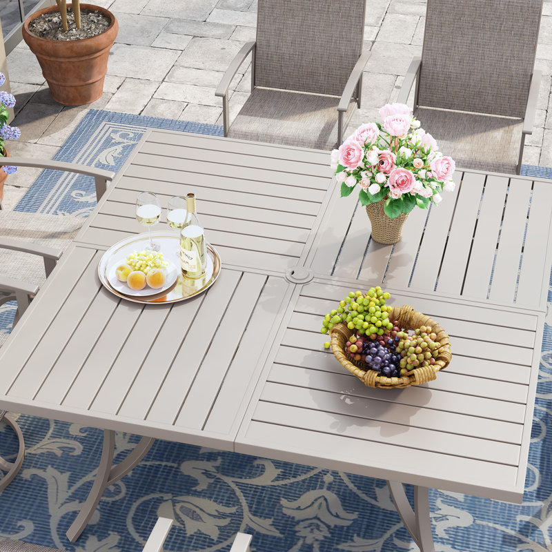 8-Person Square Patio Dining Set With Swivel PVC-coated polyester Chairs, Sandshell