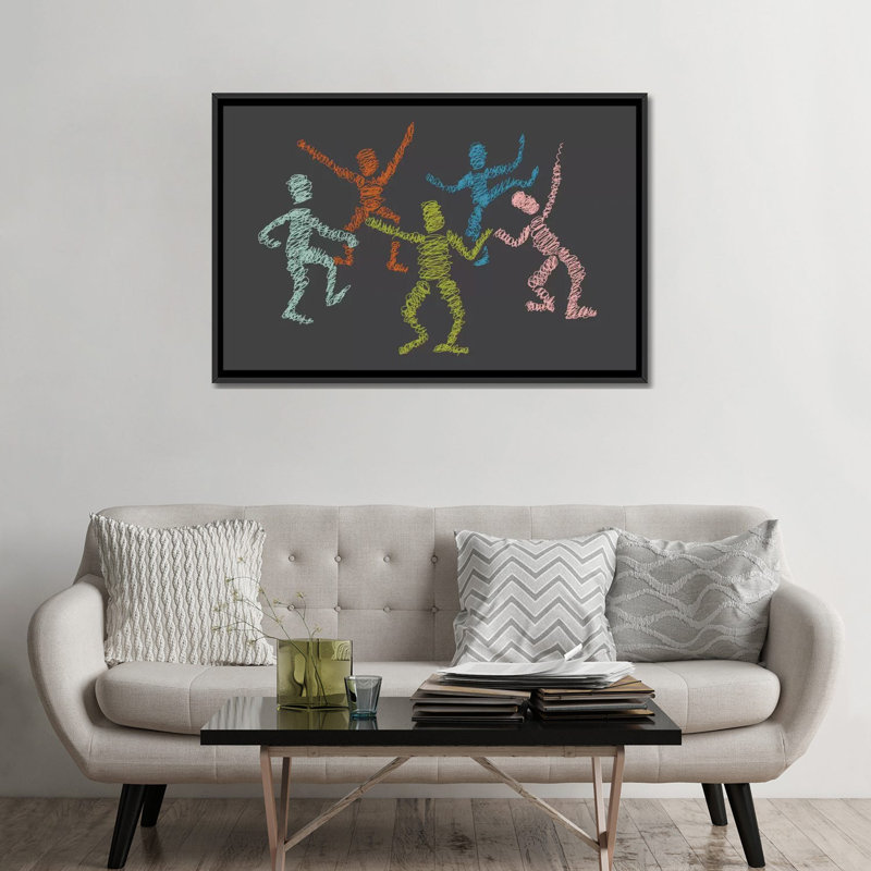 « danse fièvre », impression sur toile tendue, H 18 po x l 26 po x P 1,5 po, Toile avec cadre noir, Pas de tapis