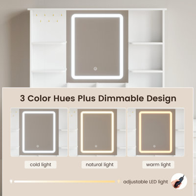 81"W Large Makeup Vanity with Adjustable LED Lighting and Charge Station