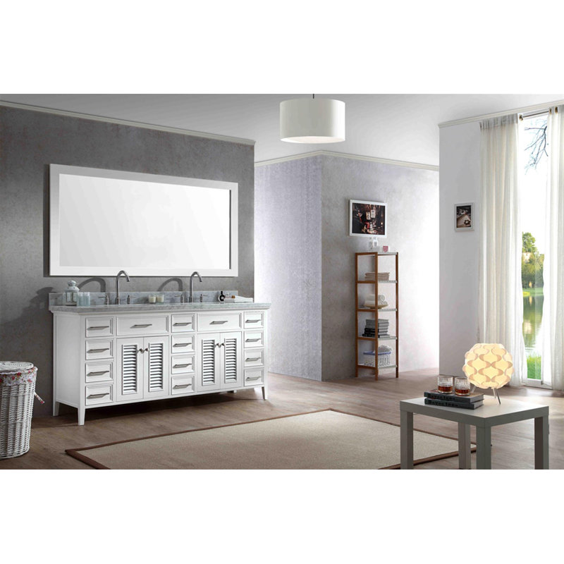 Kensington Double Vanity, White, Carrara White Marble, 73"