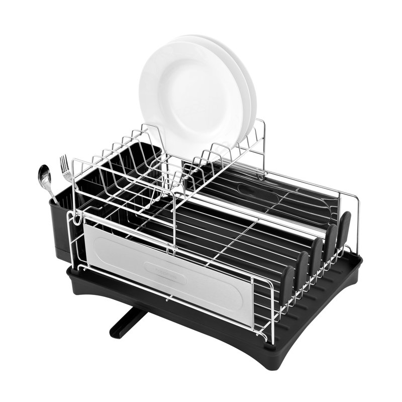 Compact Stainless Steel 2-Tier Dish Rack with Utensil Cup