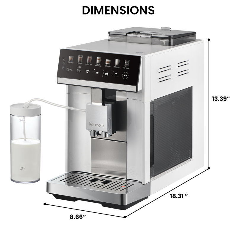 Kenmore Super Automatic Espresso Machine with Dual Cream System Milk Frother & Grinder