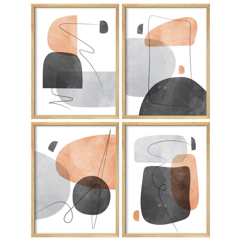 "Feuilles de palmier noir, or et tons blancs, œuvre d'art moderne minimaliste", 4 pièces, Blanc, H 28 po x l 22 po