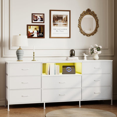 63" Storage Dresser with 8 Fabric Drawers, Steel Frame Organizer Chest for Bedroom and Living Room