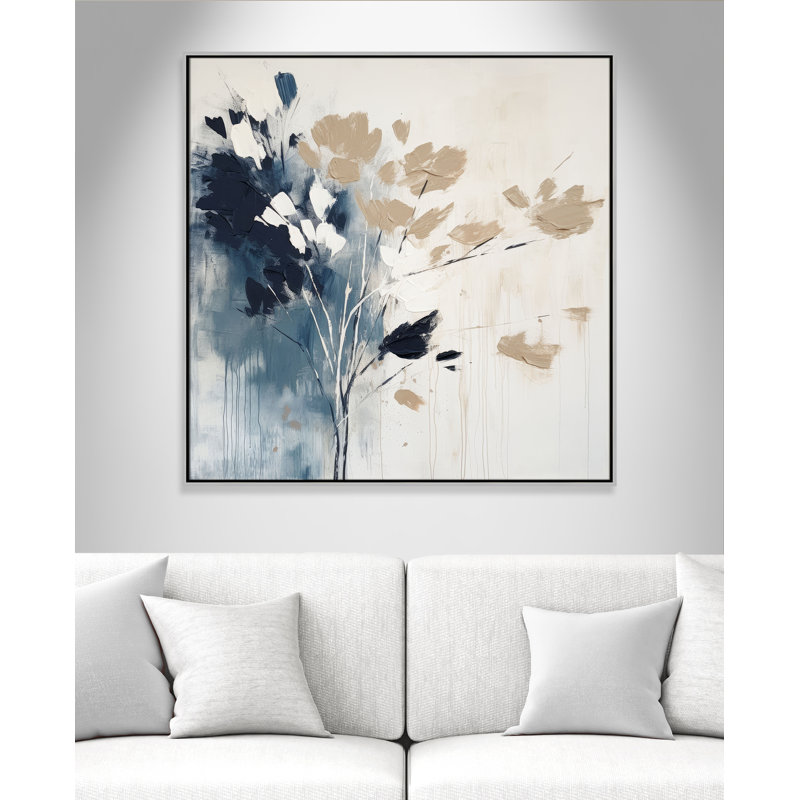 «Bliue Earthly Neutralité I» par Irena Orlov, L 41,5 po x H 41,5 po, Toile avec cadre, Flottant argent