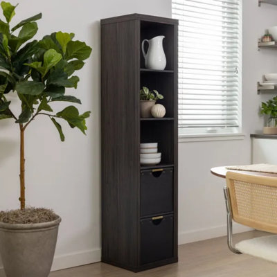 Armoire de rangement verticale à 5 cubes avec tiroirs et tablettes ouvertes, pour le salon, la chambre à coucher ou le bureau