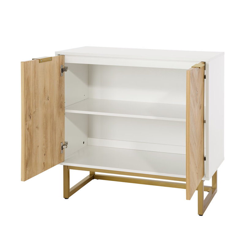 Armoire de rangement avec 2 portes, buffet moderne avec rangement, Blanc / Brun, H 31,7 po x l 31,5 po x P 15,71 po