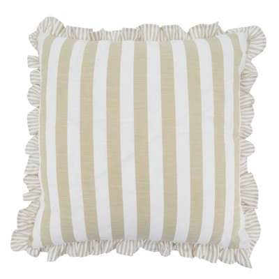 Striped Ruffle Edge Cotton-Blend Poly Filled Throw Pillow – Classic Cabana Stripe Design for Sofa, Bed & Accent Styling, 18"x18"