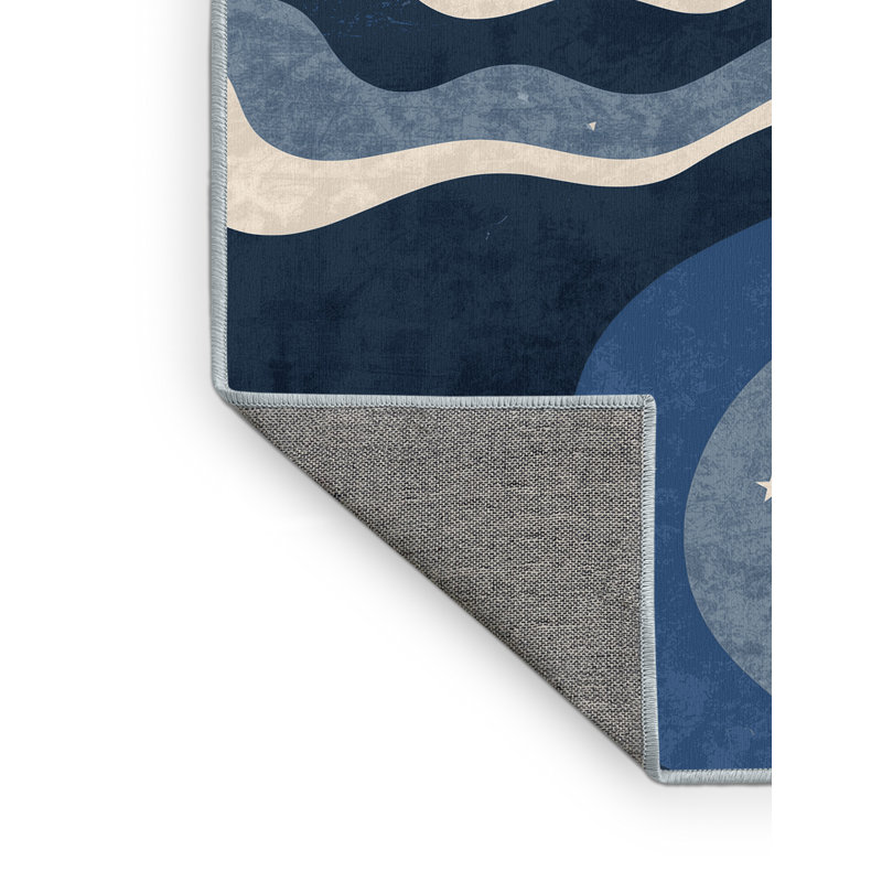 Machine Washable Kirkwood Cupcake Modern Abstract Rug in Gray – SkyBlue Binding, 5x8