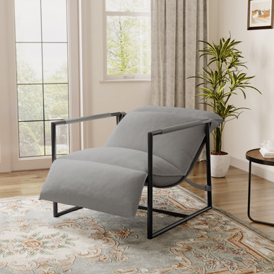Upholstered Modern Metal Framed Light Gray Polyester Blend Sling Accent Chair