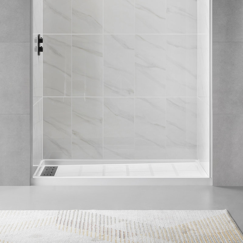 Base de bac de douche à seuil simple 60 po x 32 po avec couvercle de drain inclus, conception antidérapante, Gauche