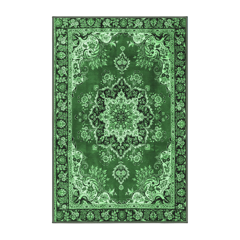 Tapis oriental vert tissé à la machine, Rectangle 2 pi x 3 pi