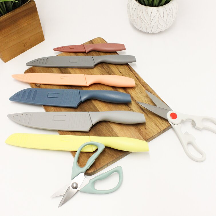 Wooden Chopping Board with Knife Set and Scissor, 6 Piece