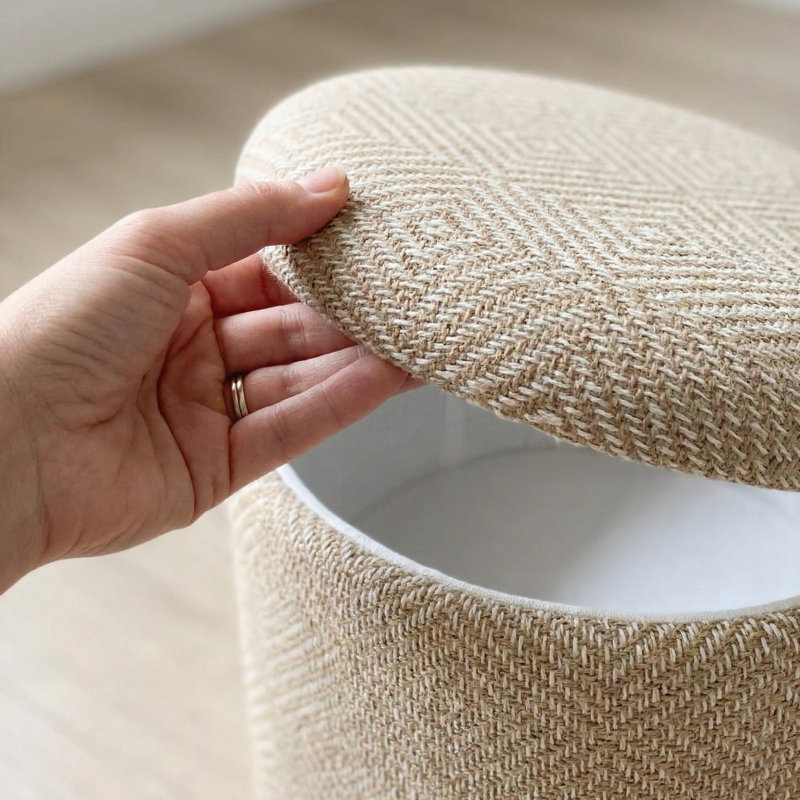 Altizer 16" Wide Natural Diamonds Handwoven Fabric Storage Ottoman