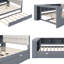 Lit plateforme double en bois avec lit gigogne et tête de lit tapissier, tablettes de rangement et station de charge intégrée, structure en bois de pin massif et en panneau de fibres à densité moyenne, aucun sommier nécessaire-1064358047
