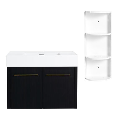 Combinaison de salle de bain avec meuble-lavabo de 30 po, lavabo en résine, support de rangement, charnières à fermeture en douceur, meuble-lavabo de surface de grande taille, facile à entretenir et séparé