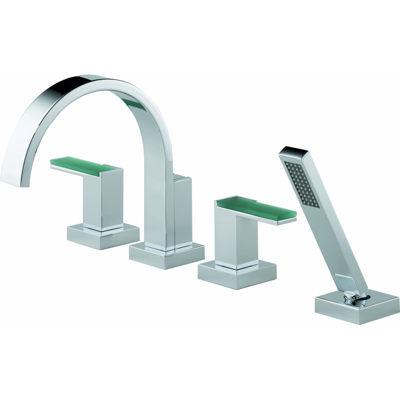 Siderna® Roman Tub Trim with Hand Shower, Chrome, Lever with Glass Black Insert