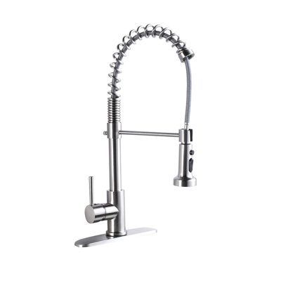21-Inch Commercial-Style Kitchen Faucet In Brushed Nickel, Stainless Steel With Extended Range Pull-Down Nickel Faucet, 21-Inch, 360-Degree Rotatable Spout And Dual Spray For Enhanced Functionality