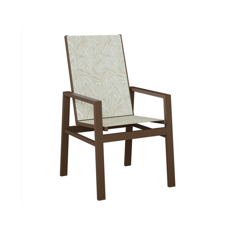 Ohlson Mesquite Wood Vein Aluminum High Back Dining Chair With Montego Bay Sling Fabric, Aluminum Mesquite Wood Vein