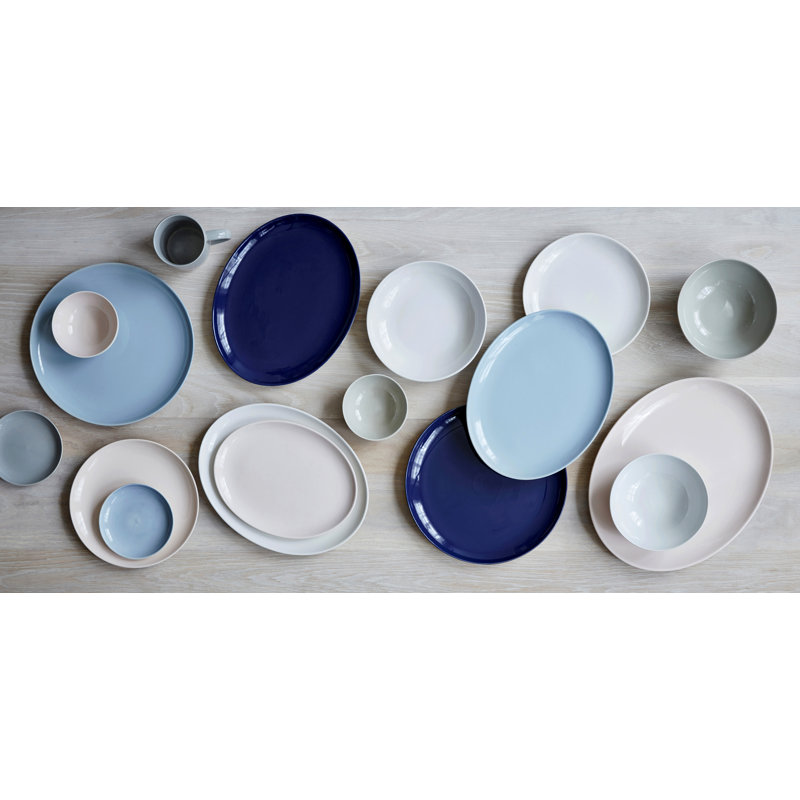 Canvas Home Shell Bisque Porcelain Extra Large Oval Serving Platter, Blue
