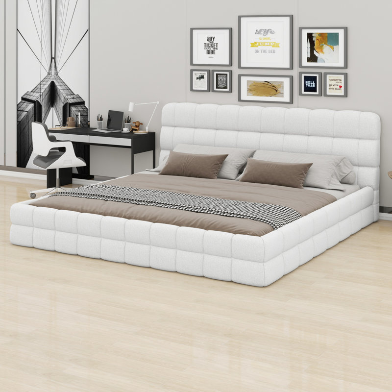 Lit plateforme tapissier Elegant, Blanc