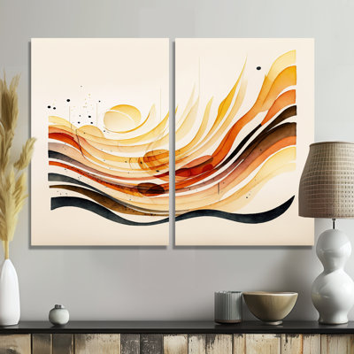 «Burnt Orange Waves Abstract IV», reproduction d'art moderne sur toile 2 pièces