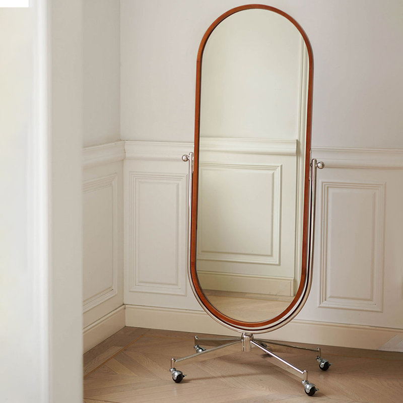 Oval Solid + Manufactured Wood Metal Full Length Mirror
