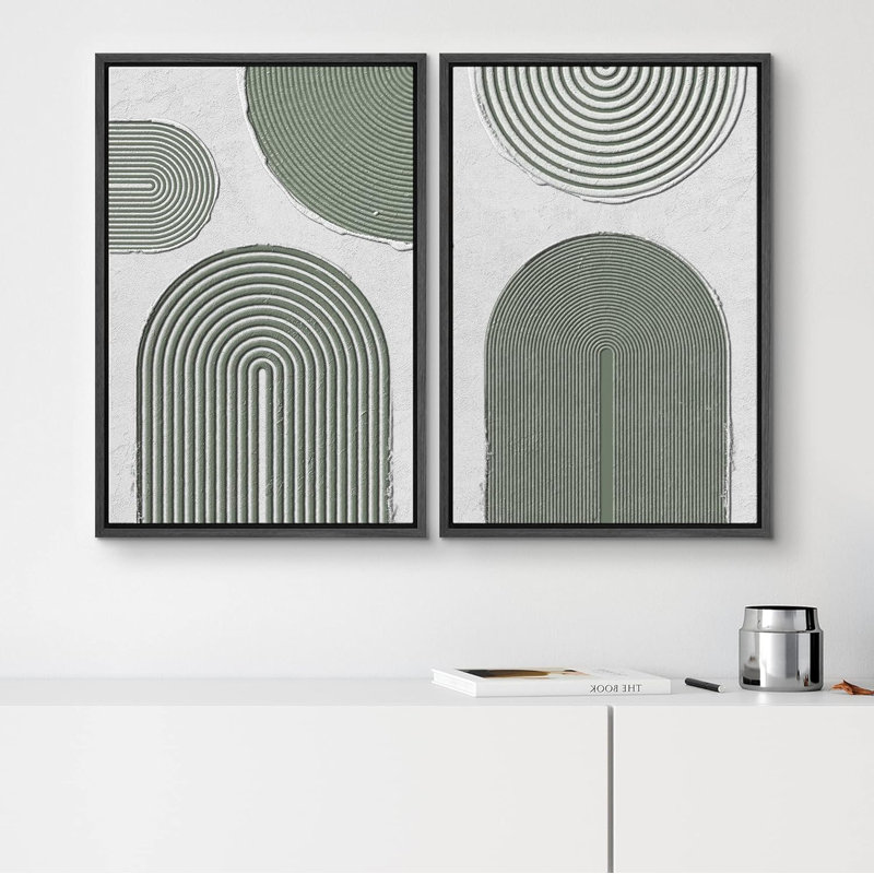 Cercle géométrique vert Mid-Century - ensemble de 2 reproductions sur toile, Noir, H 36 po x l 24 po
