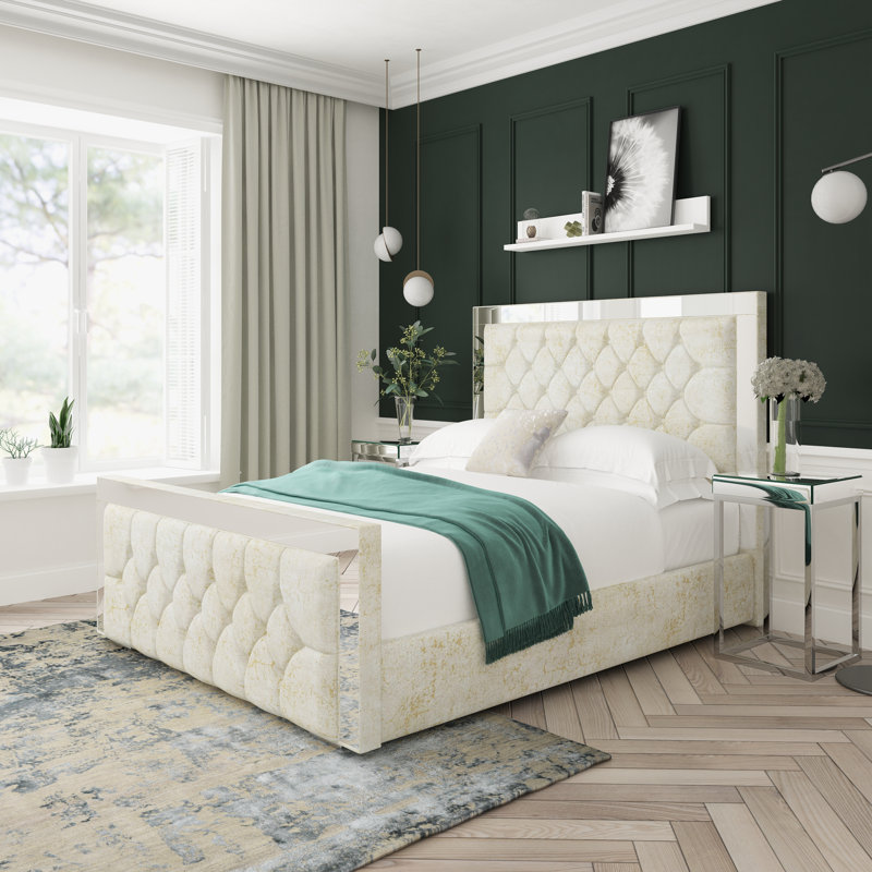 Sage Marble Upholstered Ottoman Bed Frame, Cream, Kingsize (5')