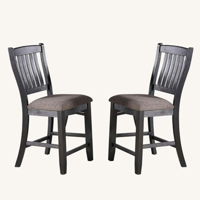 Ensemble de 2 chaises hautes rembourrées en tissu café noir foncé
