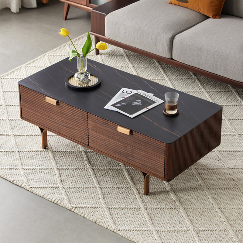 Rectangular solid wood rock plate coffee table, 16.9" H x 47.2" L x 22" W