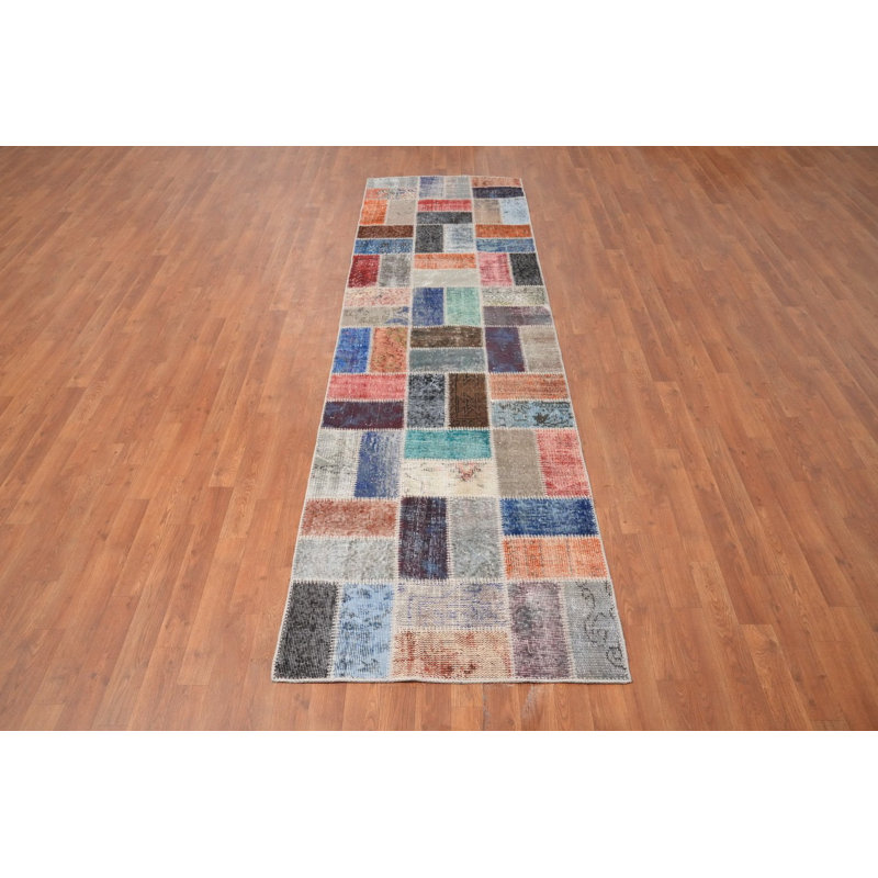 Distressed Modern Patchwork Runner Rug 3x10