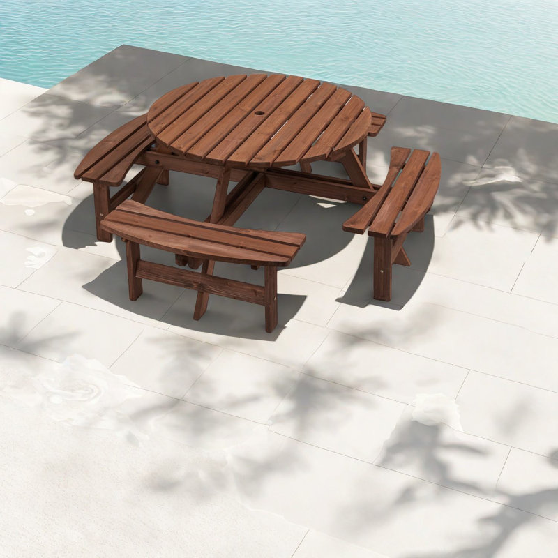 Spacious Wooden Patio Dining Sets, Farmhouse Style For Outdoor Gatherings