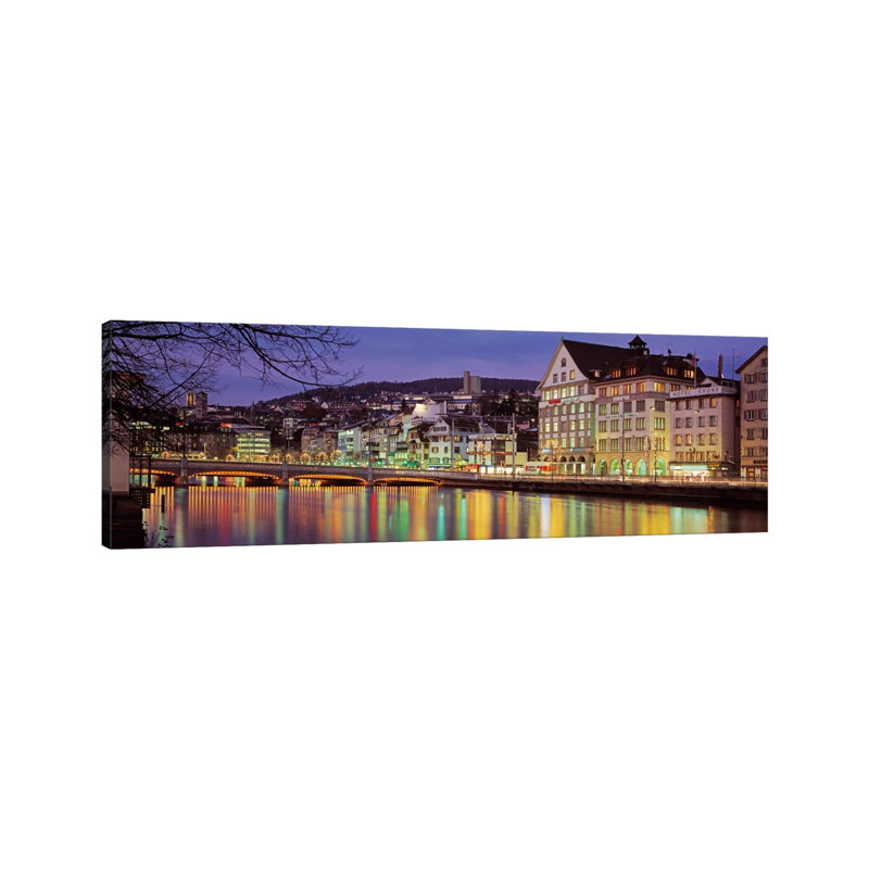 Riverfront Architecture, Zurich, Switzerland by Panoramic Images - Wrapped Canvas Panoramic Print