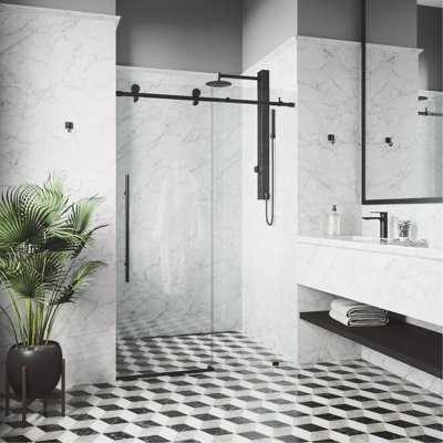 Elan E-Class 56-60" W x 76" H Sliding Frameless Shower Door with 3/8" Clear Glass
