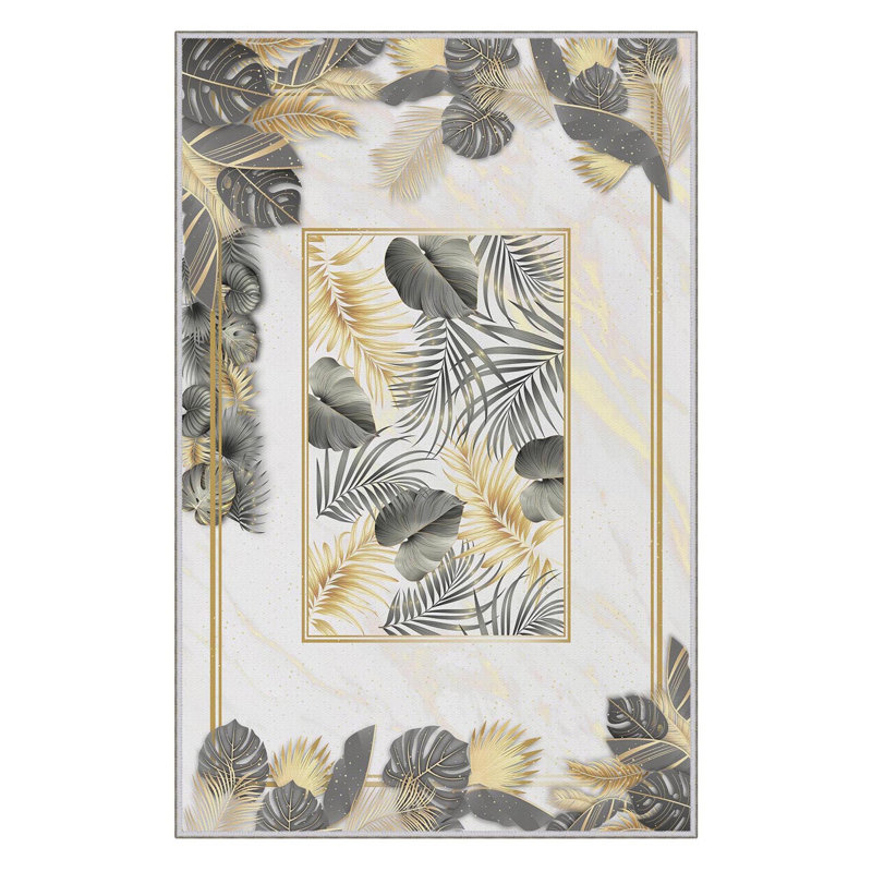 Tapis tissé élégant (4 x 6 pieds), 100% polyester, d'une hauteur de poils de 0,3 po | Pois antibactérien antidérapant en PVC | Lavable à la machine, impression numérique en 3D | Parfait pour le salon, la chambre à coucher et le bureau
